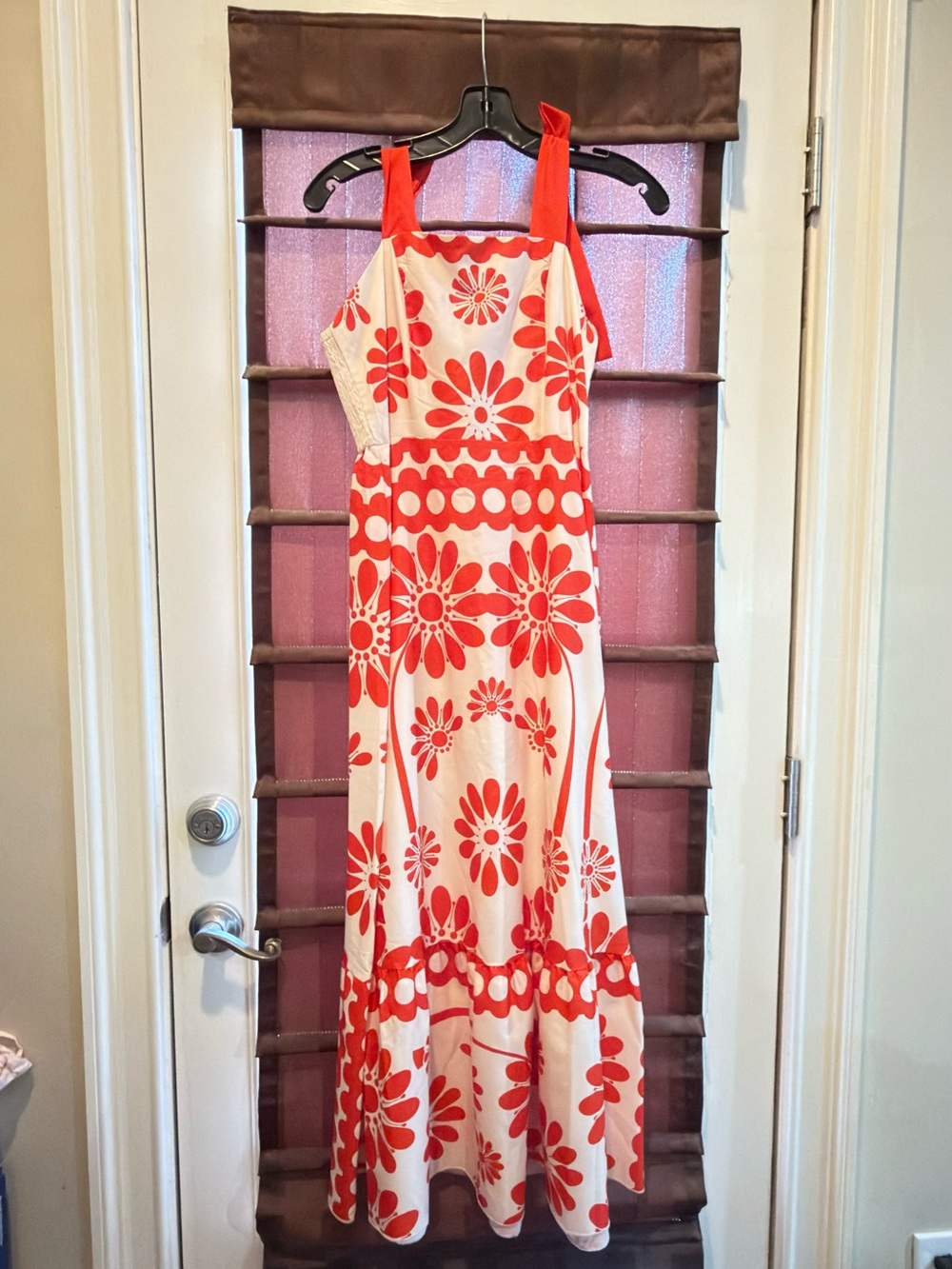 Floral Red and White Maxi Dress with Tie Straps